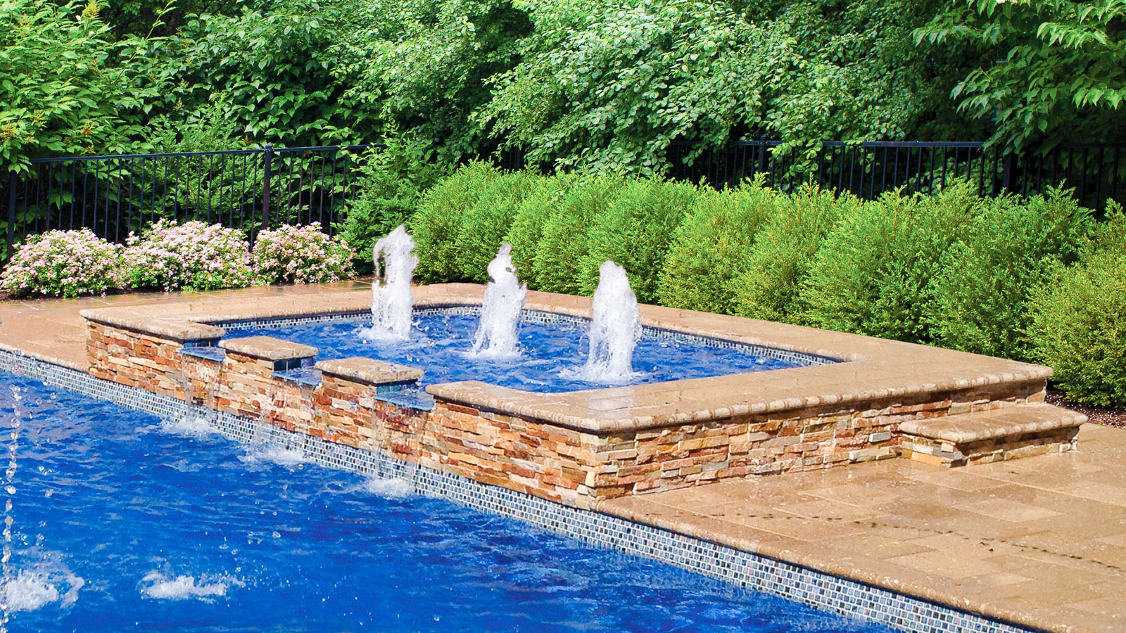 rectangle fiberglass pool with tanning ledge