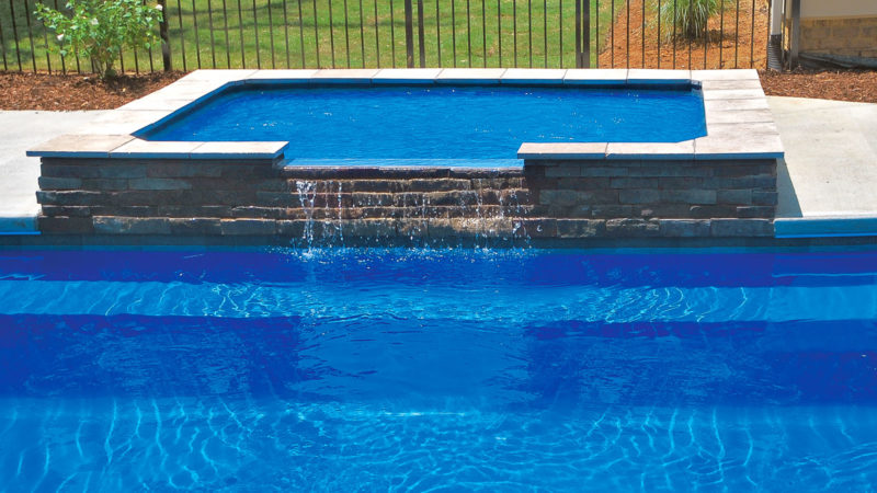 rectangle fiberglass pool with tanning ledge