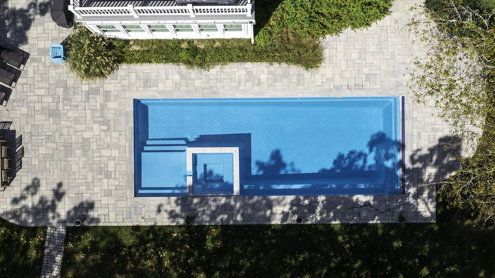 Exquisite 40 Reef Blue Imagine Pools Fiberglass Pool Drone view