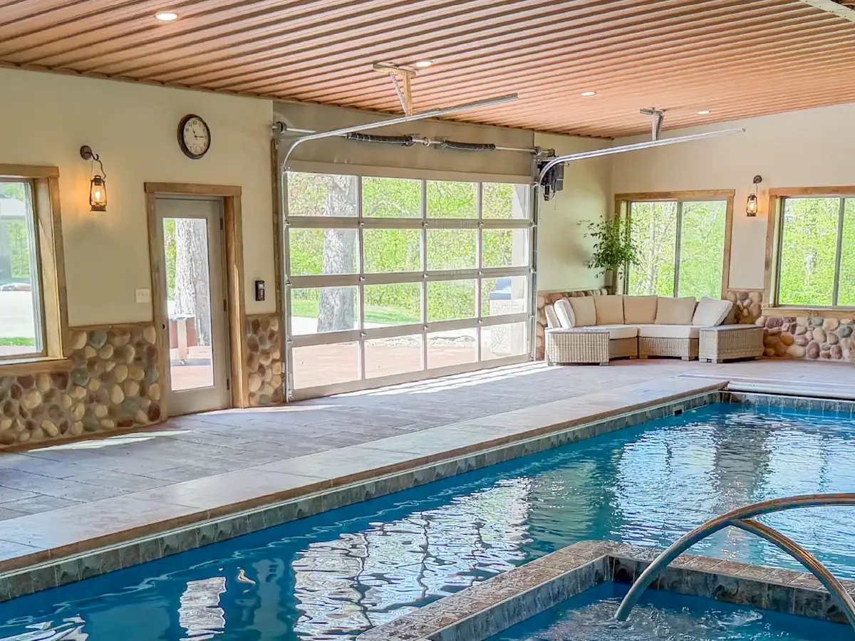 Indoor installation of the Exquisite fiberglass pool design